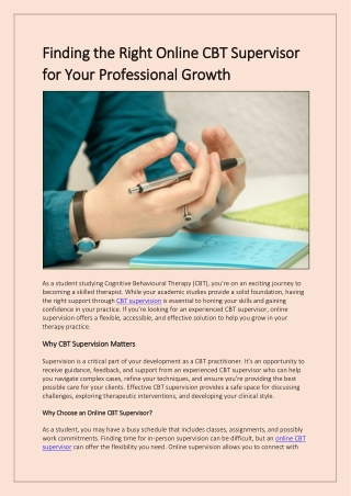 Finding the Right Online CBT Supervisor for Your Professional Growth