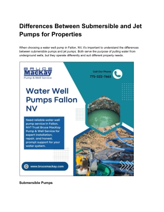 Differences Between Submersible and Jet Pumps for Properties