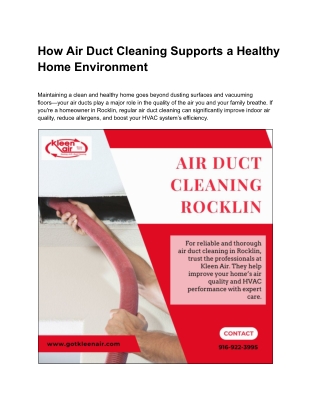 How Air Duct Cleaning Supports a Healthy Home Environment