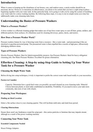 Effortless Cleaning: A Step-through-Step Guide to Setting Up Your Water Tank for
