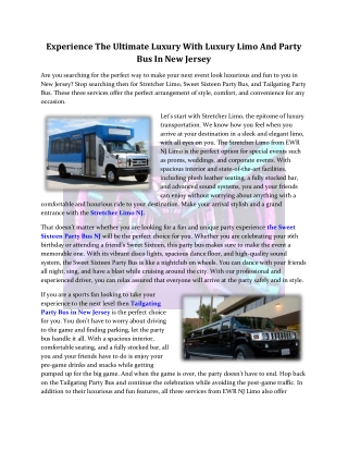 Experience The Ultimate Luxury With Luxury Limo And Party Bus In New Jersey