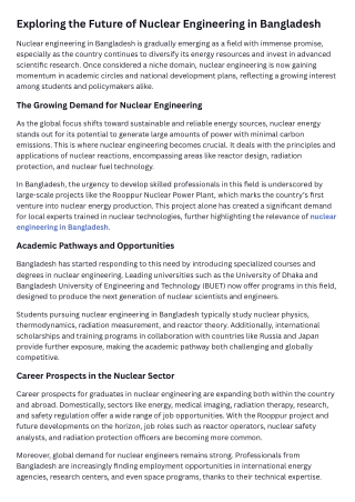 Exploring the Future of Nuclear Engineering in Bangladesh