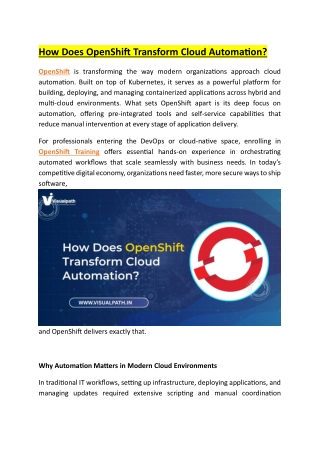 OpenShift Training - OpenShift Training Institute In Hyderabad