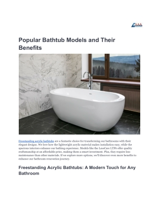 Popular Bathtub Models and Their Benefits