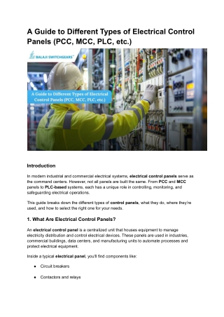 A Guide to Different Types of Electrical Control Panels (PCC, MCC, PLC, etc.)