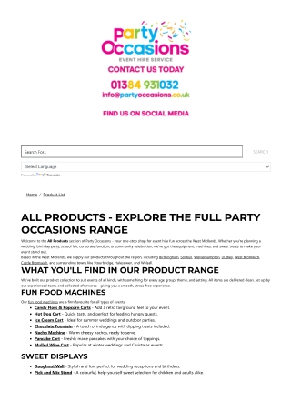 party occasions - concession machine hire for events in Birmingham Solihull Coventry Wolverhampton West Midlands