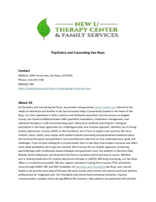 Psychiatry and Counseling Van Nuys
