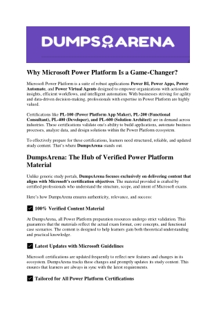 DumpsArena Delivers Verified Microsoft Power Platform Exam Material