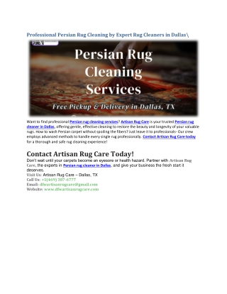 Professional Persian Rug Cleaning by Expert Rug Cleaners in Dallas