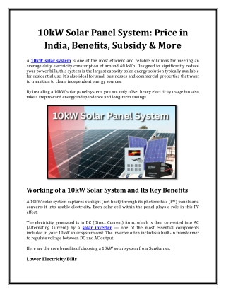 10kW Solar Panel System: Price in India, Benefits, Subsidy & More