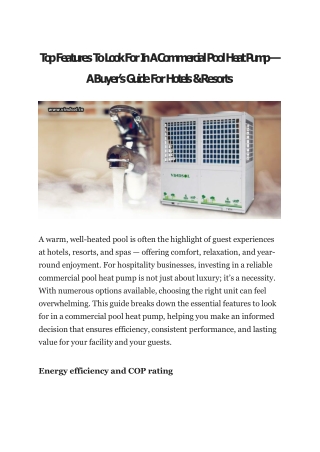 Top Features To Look For In A Commercial Pool Heat Pump