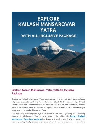 Explore Kailash Mansarovar Yatra with All-Inclusive Package.