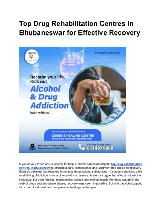 Top Drug Rehabilitation Centres in Bhubaneswar for Effective Recovery