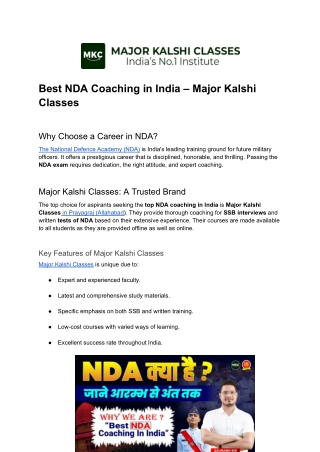 Best NDA Coaching in India – Major Kalshi Classes