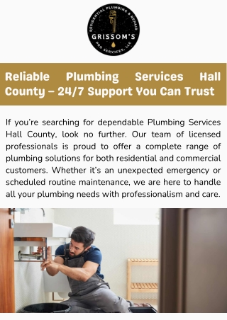 Reliable Plumbing Services Hall County – 247 Support You Can Trust