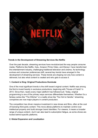 Trends in the Development of Streaming Services like Netflix