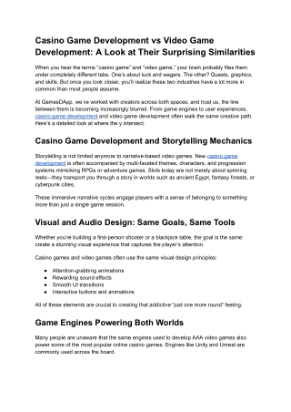 Casino Game Development vs Video Game Development A Look at Their Surprising Similarities