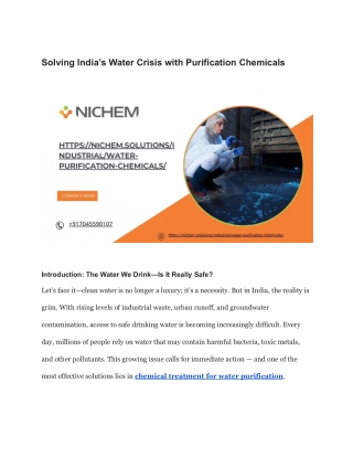 Solving India’s Water Crisis with Purification Chemicals
