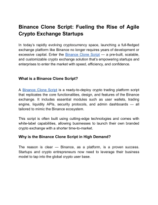 Binance Clone Script_ Fueling the Rise of Agile Crypto Exchange Startups