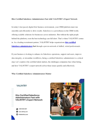 Hire Certified Salesforce Administrators Fast with VALiNTRY’s Expert Network