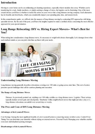 Long Distance Moving: do it yourself vs. Hiring Professional Movers-- What's Bes
