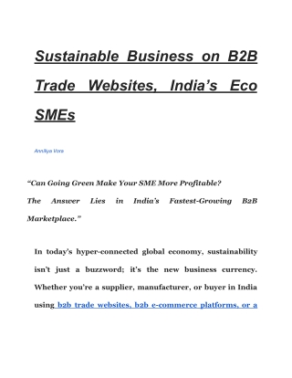 Sustainable Business on B2B Trade Websites, India’s Eco SMEs