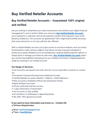 Top Site To Buy Verified Neteller Accounts (Aged or New)