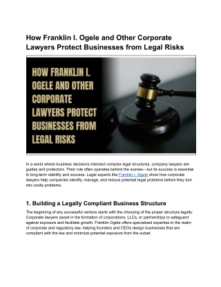 Franklin I. Ogele: The Corporate Attorney Who Protects Companies from Exposure