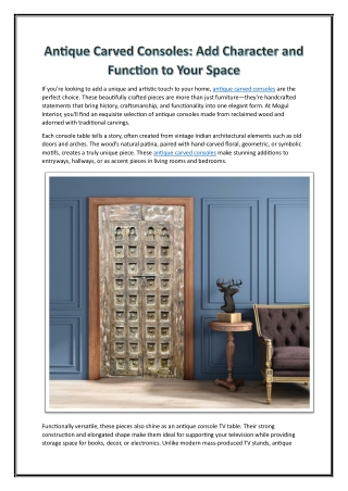 Antique Carved Consoles Add Character and Function to Your Space