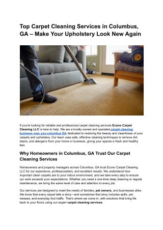 Top Carpet Cleaning Services in Columbus, GA – Make Your Upholstery Look New Again