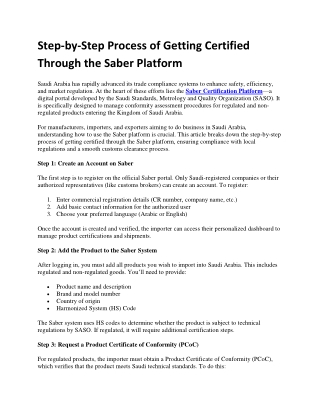 Saber Certification in Saudi Arabia: Step-by-Step Process for Importers and Expo