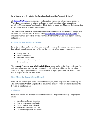 Why Should You Donate to the New Muslim Education Support System