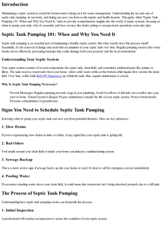 Septic Tank Pumping 101: When and Why You Need It