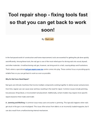 Tool repair shop - fixing tools fast so that you can get back to work soon!