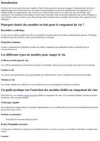 Un guide pratique sur l'entretien des meubles dédiés au rangement du vino