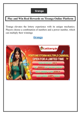Play and Win Real Rewards on Tiranga Online Platform