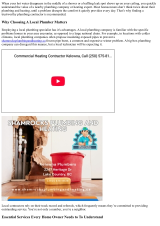 Shamrocks Plumbing and Heating Inc, Kelownas Favored Plumbing Specialist