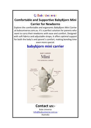 Comfortable and Supportive BabyBjorn Mini Carrier for Newborns