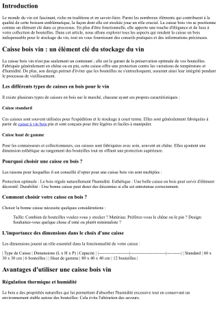 Caisse bois vin : un élément clé du stockage du vin