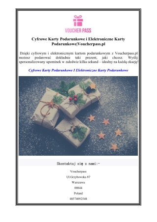 Cyfrowe Karty Podarunkowe i Elektroniczne Karty PodarunkoweVoucherpass.pl