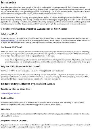 The Function of Random Number Generators in Slot Gamings
