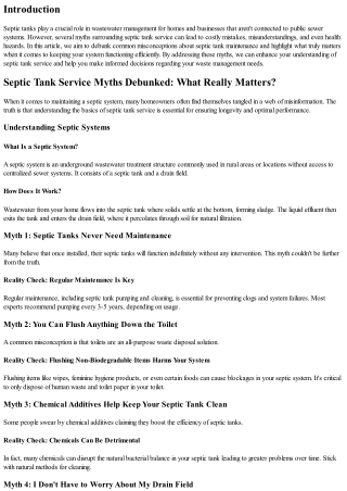 Septic Tank Service Myths Debunked: What Really Matters?