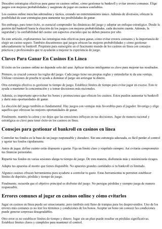 Estrategias Para Triunfar En Casinos Online - Consejos Efectivos Para Ganar