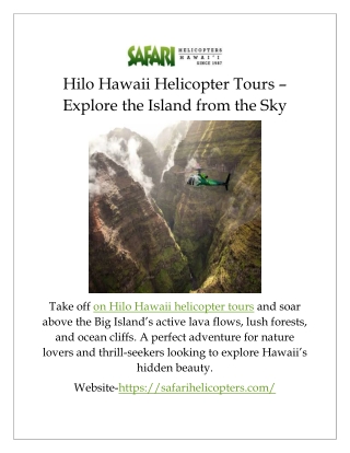 Hilo Hawaii Helicopter Tours – Explore the Island from the Sky