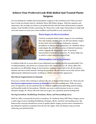 Achieve Your Preferred Look With Skilled And Trusted Plastic Surgeon