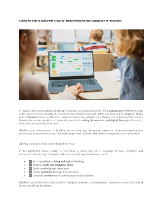 Coding for Kids in Dubai with Clevered - Empowering the Next Generation of Innovators