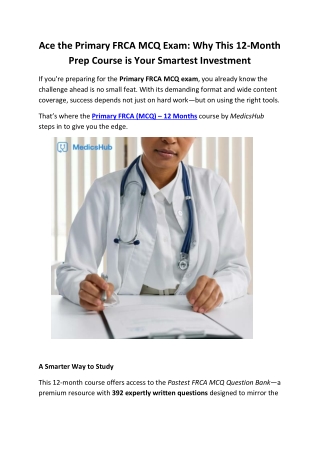 Primary FRCA MCQ Course – 12-Month Access | MedicsHub