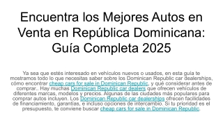 Encuentra los Mejores Autos en Venta en República Dominicana_ Guía Completa 2025