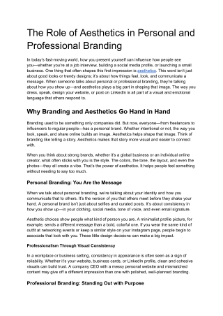The Role of Aesthetics in Personal and Professional Branding