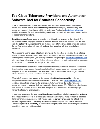 Top Cloud Telephony Providers and Automation Software Tool for Seamless Connectivity